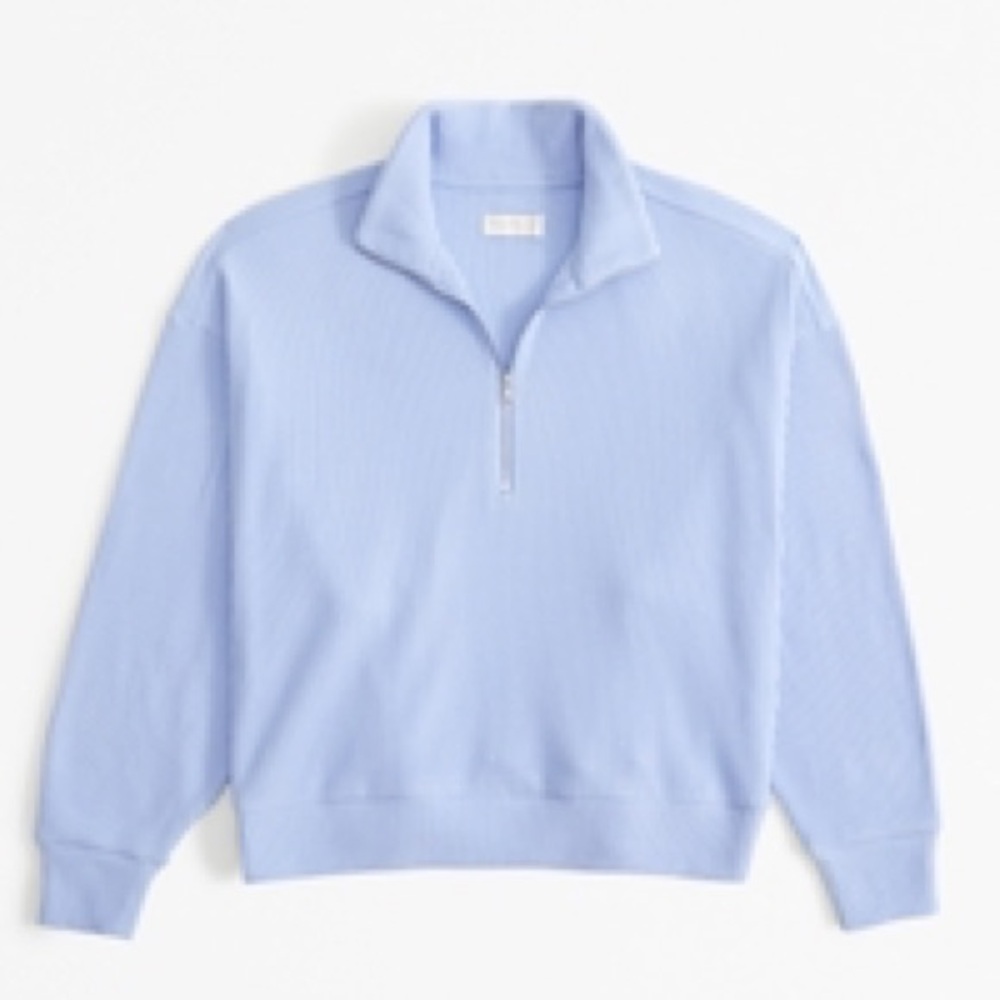Abercrombie & Fitch Lounge Cozy Rib Mock Half-zip- Blue XXS/XS